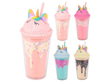 Стакан Unicorn, крышка-игрушка, трубочка, пластик, 450мл, 6,5×10,5×23см