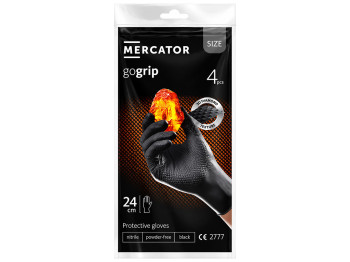 Перчатки нитриловые Mercator GoGrip, текстурированные, без пудры, черные, размер M, 4 шт.