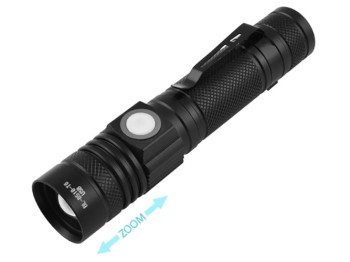 Фонарь 518/8518-T6, 1х18650, зажим, zoom, ЗУ micro USB, Box (518/8518-T6)