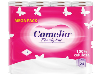 Папір туалетний Camelia Family Line, 3 шари, 24 рулони, 91 лист, 100% целюлоза, колір білий