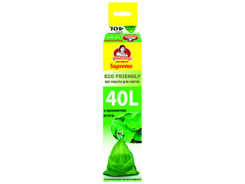 Пакеты для мусора с затяжками Помічниця Supreme ECO FRIENDLY LDPE с ароматом мяты 40л 12шт