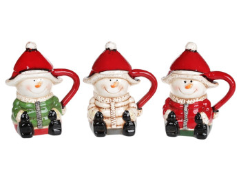 Чашка керамічна фігурна з кришкою Сніговики, 460мл, 14×10×12см, 3 дизайни (ціна за 1шт)