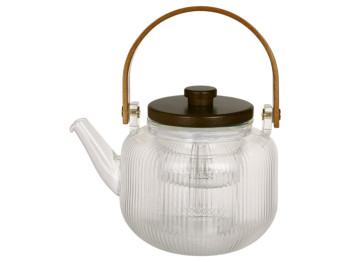 Чайник заварочный с деревянной крышкой и ручкой, боросиликатное стекло, 1л, цвет прозрачный