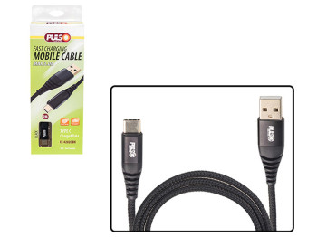 Кабель Pulso CC-4202C BK, USB - Type C 3А, 2м, black (быстрая зарядка/передача данных)
