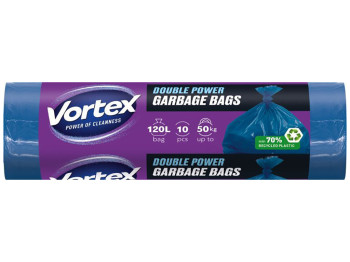 Пакети для сміття Vortex Double Power, багатошарові LDPE, сині, 70х110см, 120л, 10шт