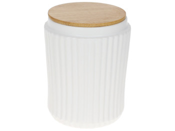 Банка з бамбуковою кришкою та рельєфом Смуга, 730мл, колір - матовий білий