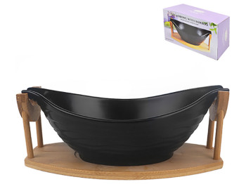 Фруктовница фарфоровая на бамбуковой подставке Black Classic 12" 31х17х12см