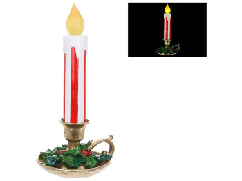 Декоративная фигура Свеча в золотом подсвечнике с LED подсветкой на батарейках (3xAA), 37,5см