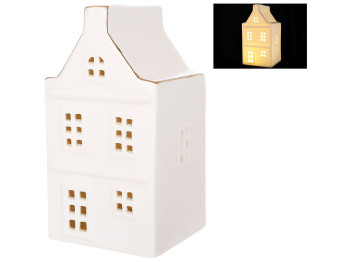 Декоративный Дом с LED подсветкой, 8x9x16,5см, цвет - белый матовый