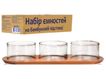 Набор емкостей на бамбуковой подставке (подставка 33,5х11,5см, емкость 340мл)