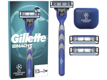 Станок для бритья Gillette Mach3, 3 сменных картриджа, чехол, металл, цвет синий