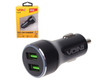 Автомобильное зарядное устройство VOIN 36Вт, 2USB QC3.0, 12/24В (3.6-6,5В 3A/6,5-9В 2A/9В-12В 1,5A)