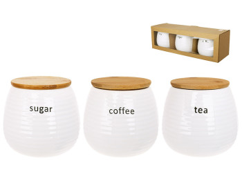 Набор банок Sugar, Tea, Coffee, цвет - глянцевый белый, 750мл (цена за набор 3шт)