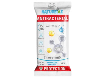 Серветки вологі Naturelle Antibacterial з D-пантенолом, іонами срібла та вітаміном Е, 15шт