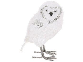Новогодняя фигура Сова 20см, цвет - белый с серебром
