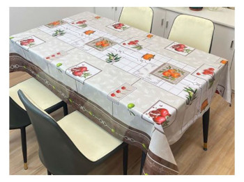 Клеёнка Premium, ПВХ на нетканой основе, уплотнённая, 1.37×25 м, овощи в клетке, цвет серый