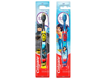 Зубная щетка Colgate Kids 6+, мягкая, с присоской, дизайн Batman/Wonder Woman (цена за 1шт)