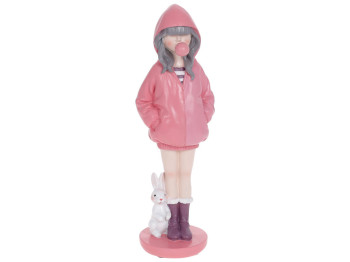 Декоративная статуэтка Девочка с кроликом, 26см, цвет - розовый