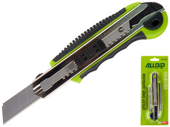 Нож пластик/резина Alloid, с выдвижным сегментом лезвием 18мм (3шт)