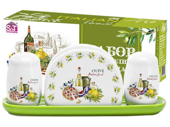 Набір для солі та перцю з серветницею на керамічній підставці Італійські страви