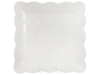 Блюдо фарфоровое квадратное Кружево, 20см, цвет - белый