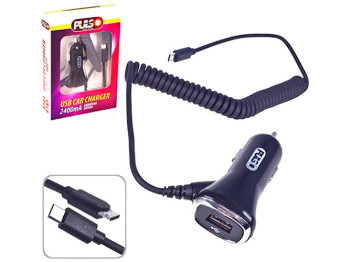 Зарядное устройство, автомобильное PULSO C-2407BK (1 USB, кабель Android) 12/24В, 5В, 2,4А