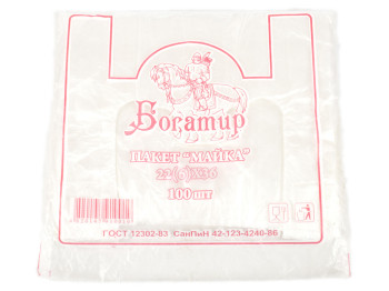 Кульок із ручками типу майка Богатир (100шт) 22x36см