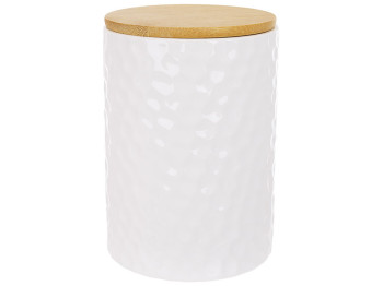 Банка керамическая Соты с бамбуковой крышкой с рельефом, 700мл, цвет - глянцевый белый