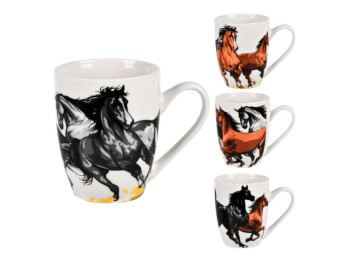 Чашка фарфоровая Horses, 360 мл, с изображением лошадей, цвет белый