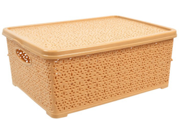 Корзина Basket Кружево, с крышкой, пластик, 7л, 28×19×12,5см, цвет бежевый
