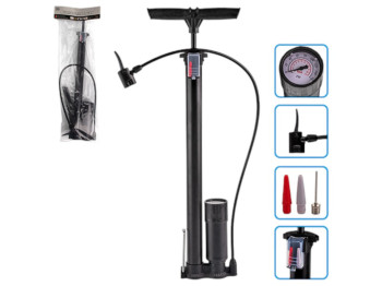 Насос ручной, с манометром, пластиковая ручка, 3 насадки, цвет черный