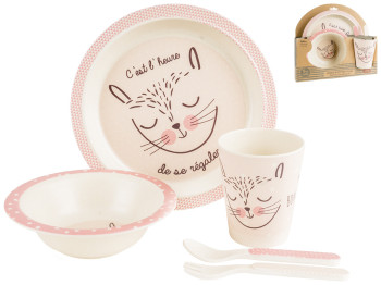 Набор детской бамбуковой посуды 5 предметов (2 тарелки, вилка, ложка, чашка)