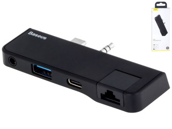 Хаб Baseus USB 3.0 /Type-C/RJ45/AUX CAHUB-FG, черный, мятая упаковка