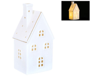 Декоративный Дом с LED подсветкой, 8,8x7x17,3см, цвет - белый матовый