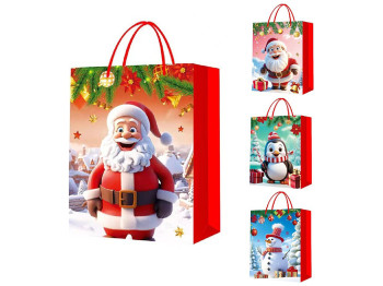 Пакет новогодний бумажный M Santa&Co 3D, 26х32х12см
