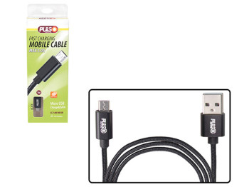 Кабель Pulso CC-1801M BK, USB - Micro USB 3А, 1м, black (быстрая зарядка/передача данных)
