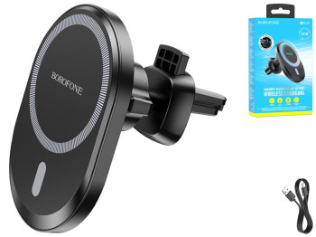 Автотримач Borofone BH201 Magnetic Wireless 15W Колір Чорний