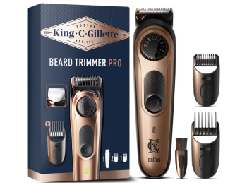 Триммер для бороды Gillette King C. Pro, 6Вт, аккумуляторный, нержавеющая сталь, 8х3х3см