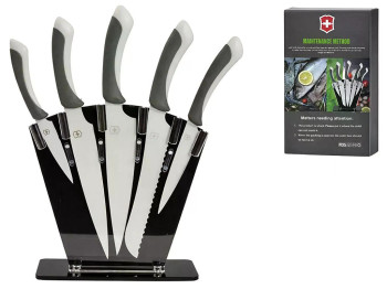 Набір ножів на підставці, нержавіюча сталь, пластик, 35,5×23,5×10,5см, колір чорний (ціна за 6пр)