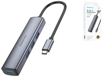 USB Hub Borofone DH12 4-в-1 Type-C to USB3.0*4(L=0.2M) Цвет Серый