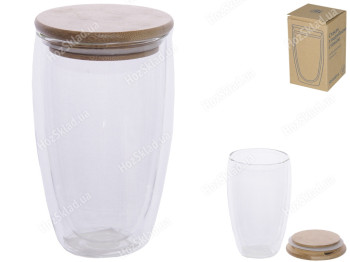 Склянка з подвійною стінкою та бамбуковою кришкою Стран'єре скляна 420мл
