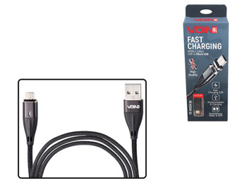 Кабель магнитный VOIN USB - Micro USB 3А, 2m, black (быстрая зарядка/передача данных)