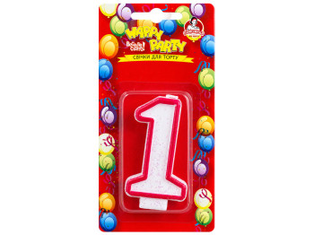 Свічка для торта Помічниця Happy Party, рожева глазур, цифра 1, 7,5 см