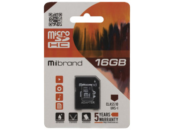 Карта Памяти Mibrand MicroSDHC 16gb UHS-1 10 Class &amp;amp; Adapter Цвет Черный