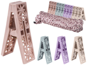 Прищепка бытовая 3,4х1,6х6см 12шт с веревкой 12м