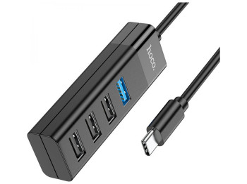 Хаб USB Hoco HB25 Easy mix 4-in-1 converter(Type-C to USB3.0+USB2.0*3) Колір Чорний