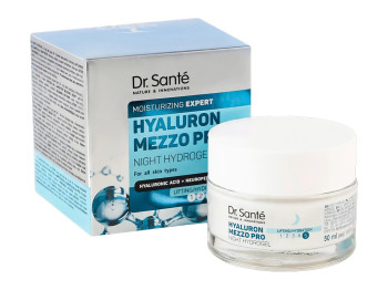 Гидрогель для лица Dr.Sante Hyaluron Mezzo Pro, ночной, с гиалуроновой кислотой и пептидами, 50мл