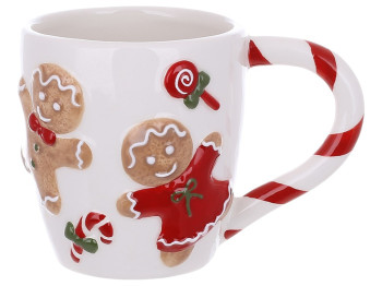 Чашка керамическая Веселые пряники, 400мл, 13,8×9,4×9,8см, цвет белый с красным