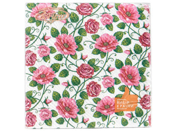 Салфетки бумажные двухслойные La Fleur Полотно из роз, 33×33 см, 16 шт
