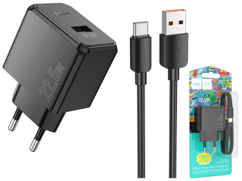 Сетевое зарядное устройство Hoco CS17A 1USB QC 22.5W+USB to Type-C, цвет черный